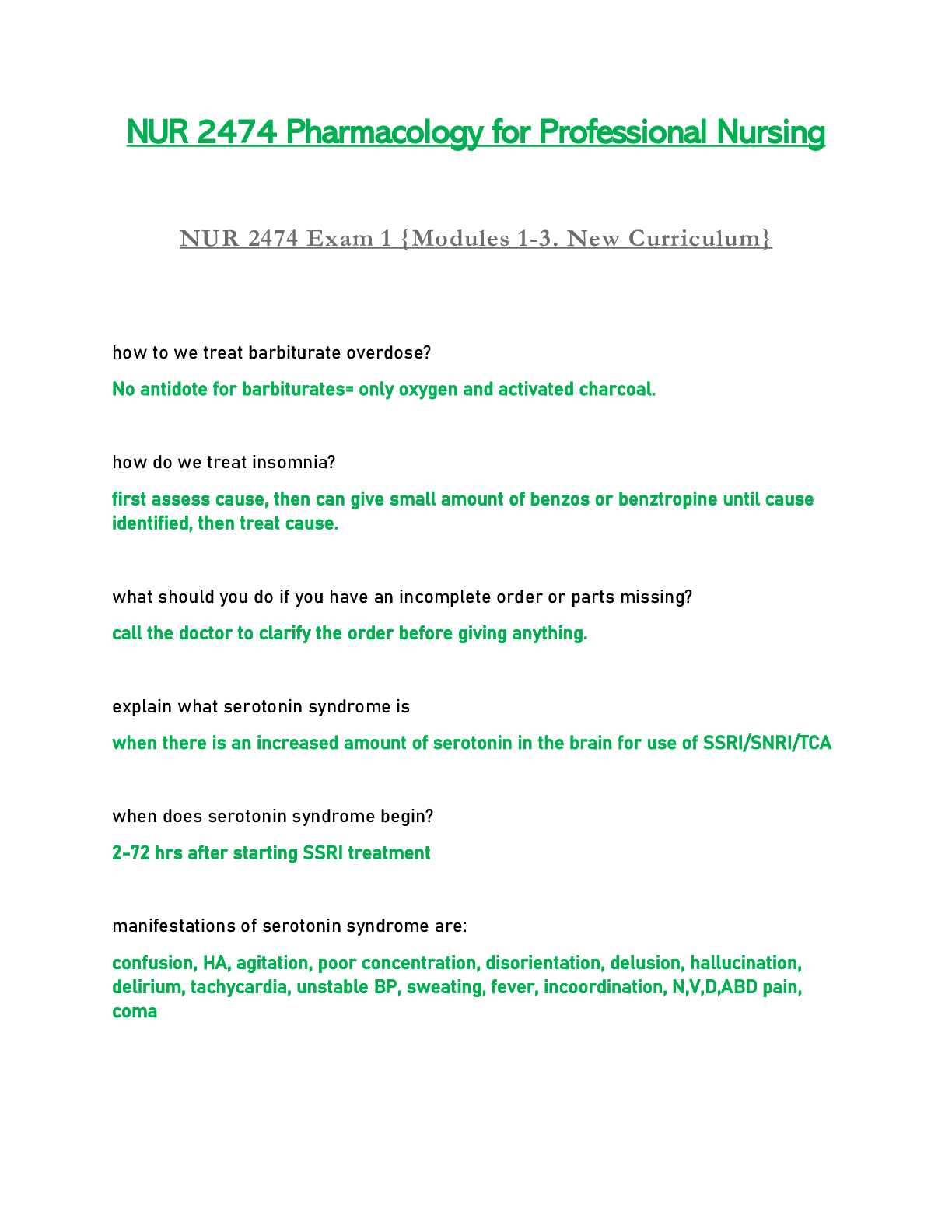 Preview of NUR2474 / NUR 2474 Exam 1 {Modules 1-3} | Latest 2021 / 2022 |: Pharmacology for Professio